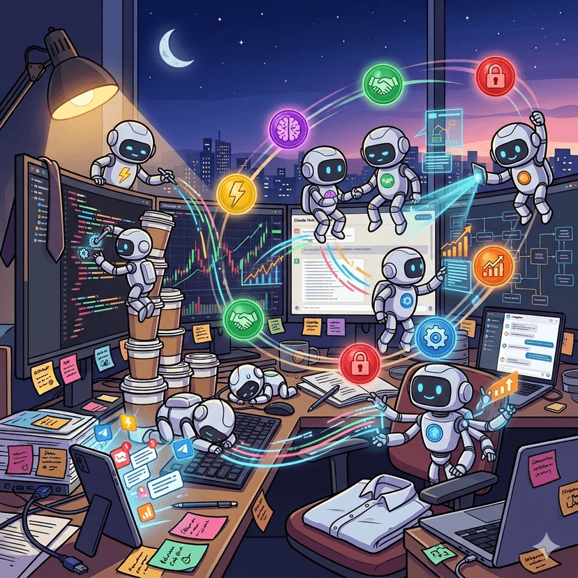 AI 로봇들이 밤에 일하는 모습